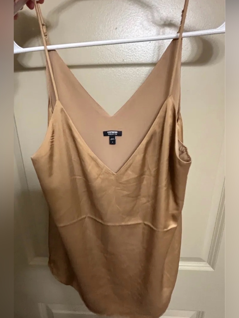 Express Satin V-Neck Cami in Camel Brown
